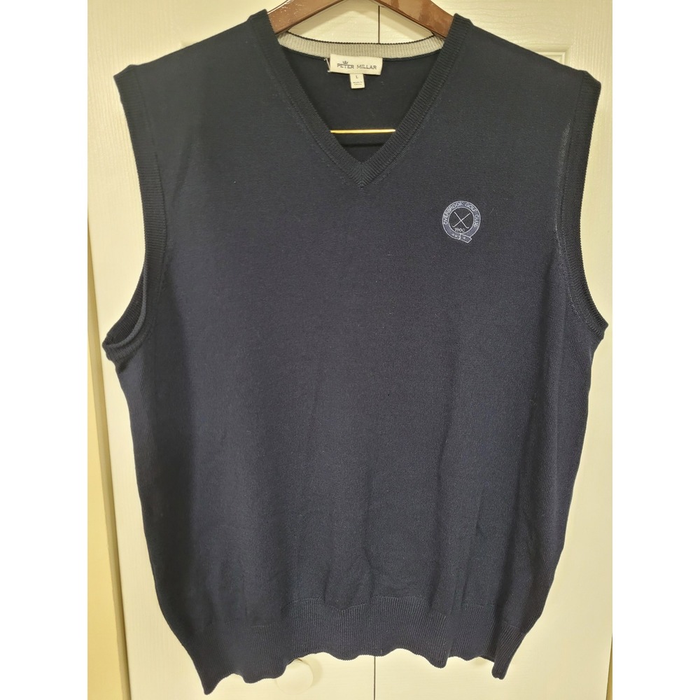 Peter Millar Mens L Vest‎ Overbrook Golf Old Money Merino Wool/Silk Navy Classic